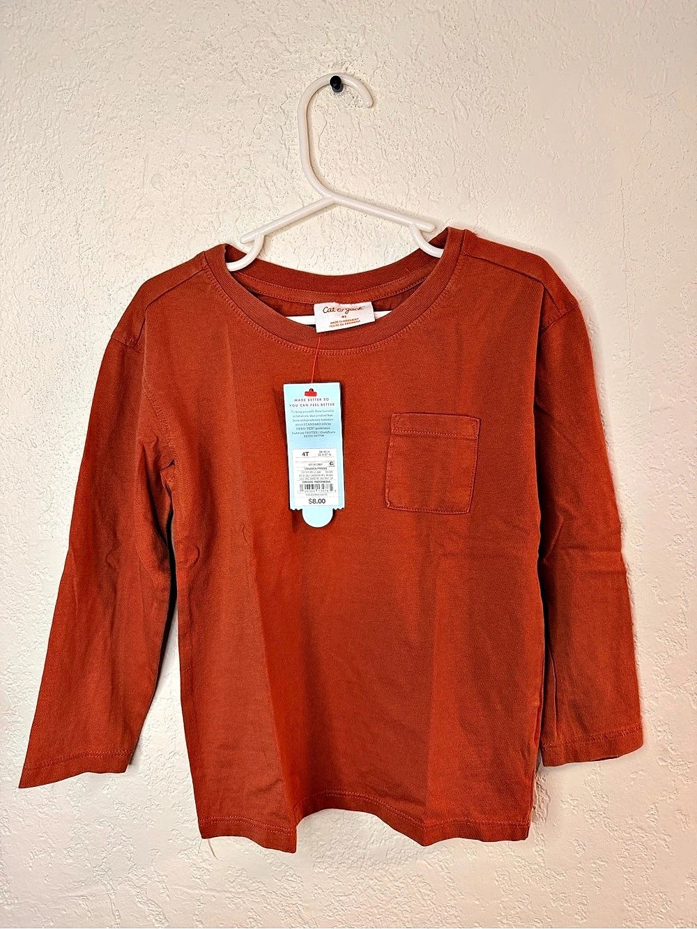 Cat & Jack Long Sleeve Pocket Tee in Orange Size 4T